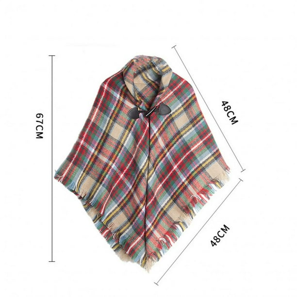 XZNGL Girls Autumn Fashion Plaid Shawl Wrap Cape Cardigan Horn