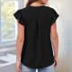 thumbnail image 5 of Camiseta de Corta con Cuello en V y Estampado de Hojas de para Mujer, Color Liso, Talla XXL, Negra, 5 of 9