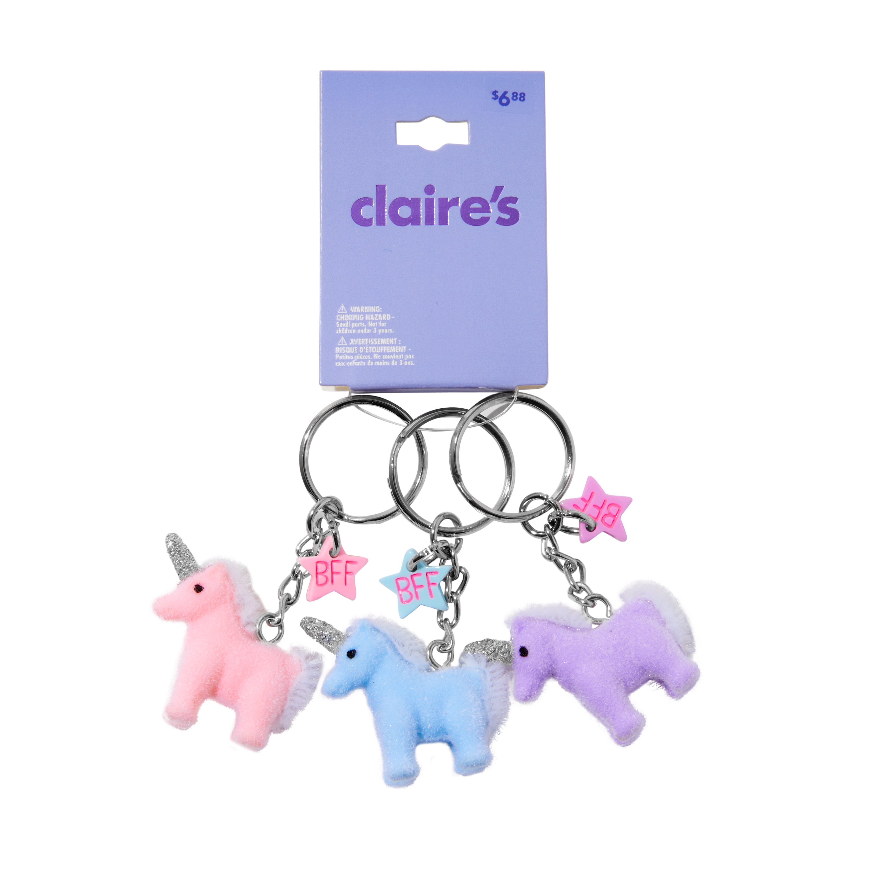 Claire's Pink, Blue, and Lilac Unicorn Best Friend Keychain Set, 3 ...