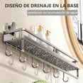 thumbnail image 2 of Repisa para Baño, Organizador de Ducha de Metal con Ventosa, Doble Capa con Ganchos y Barra, Estante Rectangular para Accesorios de Baño Gris, 2 of 4