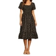 thumbnail image 2 of VBVC Women's Smocked Square Neck Floral Midi Dress , Ladies' Short Puff Sleeve Tiered Dress , Summer Casual A-Line Dress For Women, M-4XL, 2 of 6