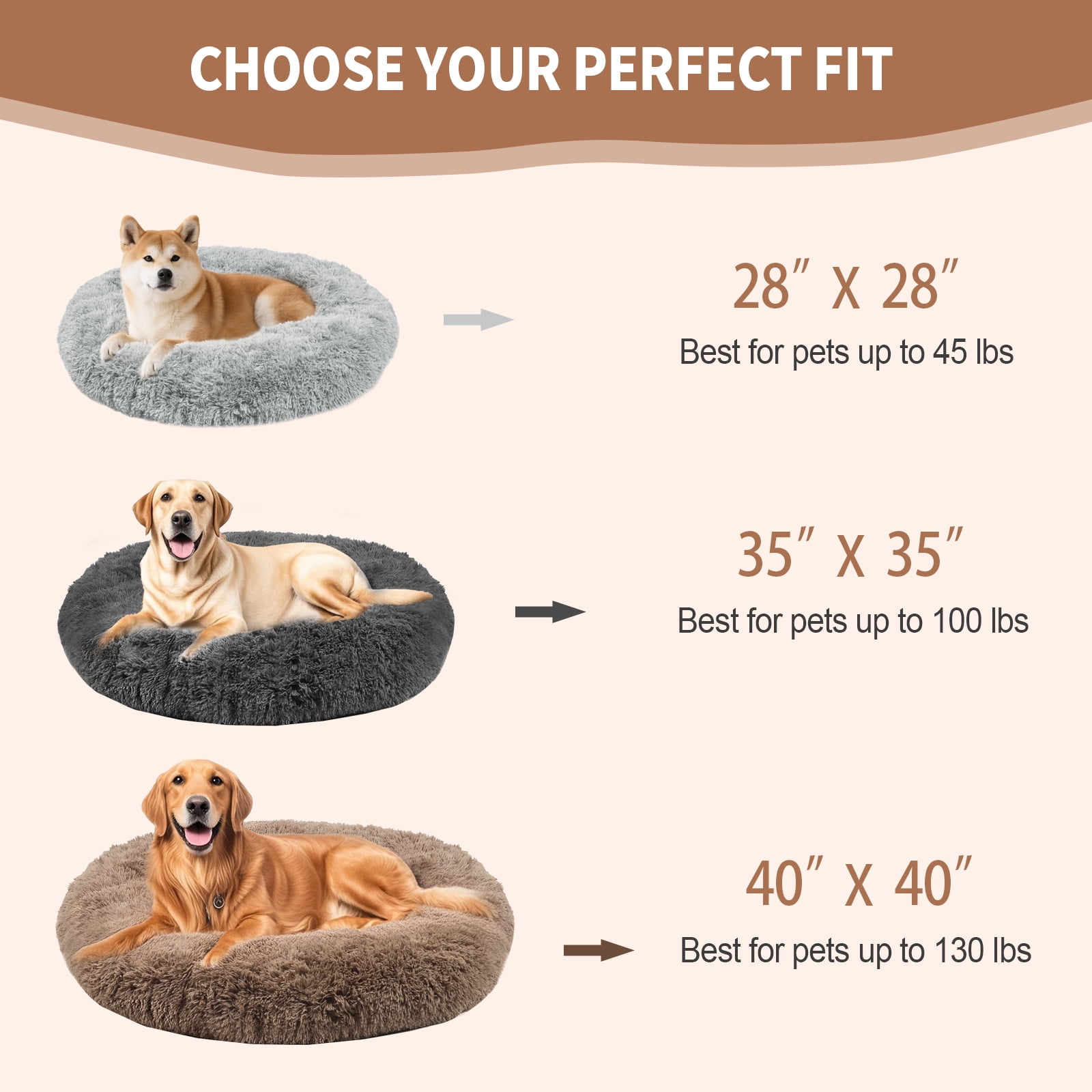 Katieovy Dog Bed for Large Dogs,Fluffy Calming Donut Dog Beds,40 inch Washable Plush Round Dog Mat with Non-Slip Bottom,Khaki
