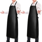 2 Pack Waterproof Rubber Vinyl Apron 40" Aprons for Men Heavy Duty Chemical Resistant Work Apron Extra Long Grilling Aprons with Adjustable Bib Apron for Dishwashing Lab Butcher Cooking Kitchen Black Black 2 Pack