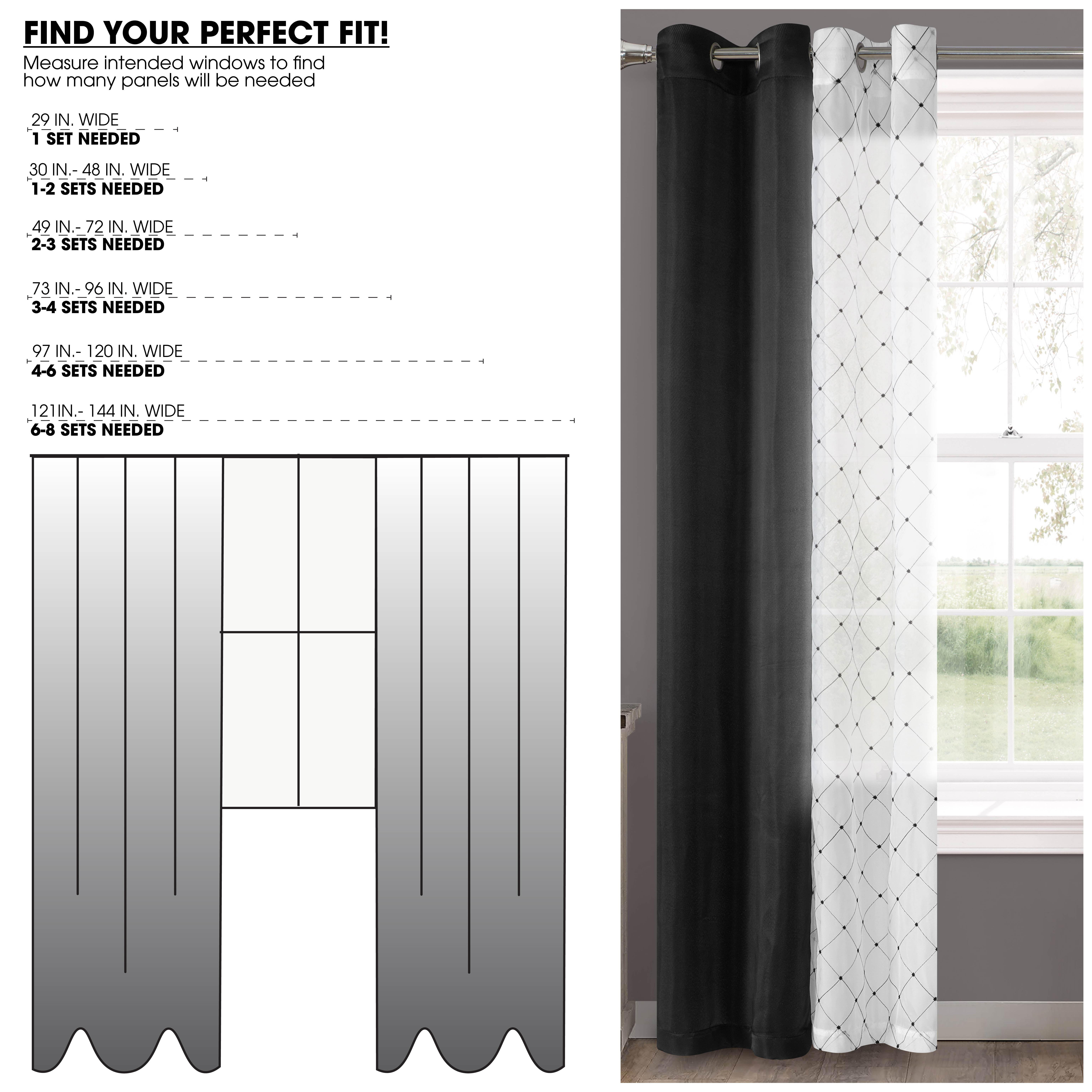 Mainstays 4 Piece Embroidered Curtain Panel Set, Black, 27.5" W x 84" L