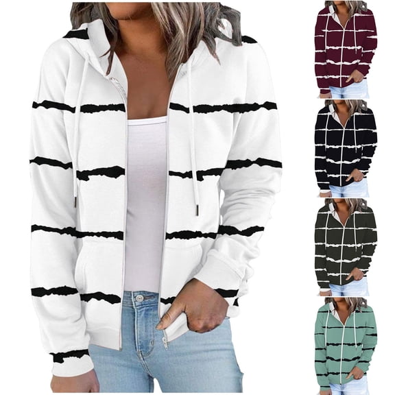 Ashirexll Zip Up Hoodie Women, Winter Tops for Women, Printed Blouse Style Long Sleeve Pocket Hooded Sweatshirt