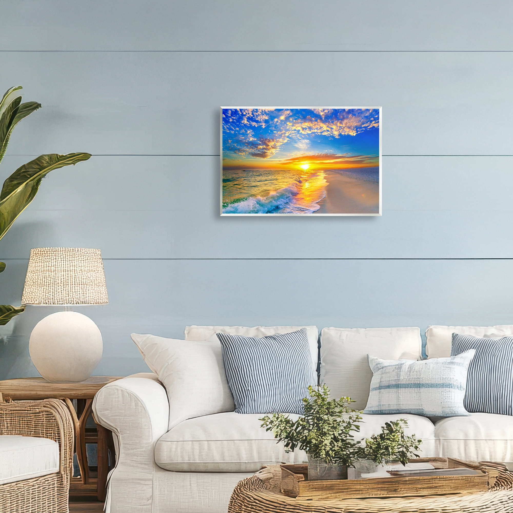 Stupell Industries Golden Sunset Beach Blue Sky Wall Plaque Art, design by Eszra Tanner