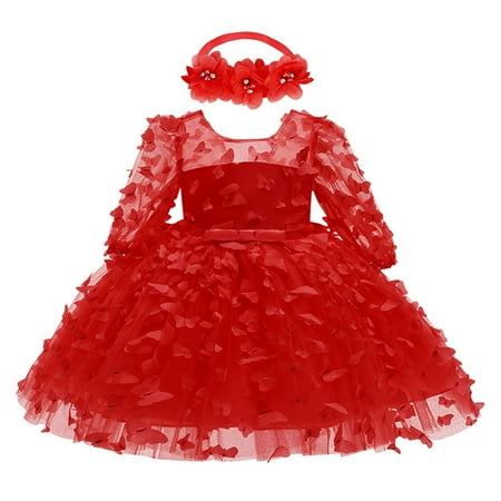 

GYRATEDREAM Toddler Baby Girls Princess Dress with Headband Kids Long Sleeve Lace Flowers Patchwork Sundress Ruffle Tulle Tutu Dress Clothes