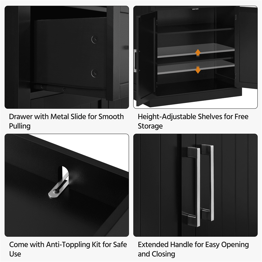 Renwick Freestanding 72.5'' Pantry Cabinet with Doors and Adjustable Shelves, Black