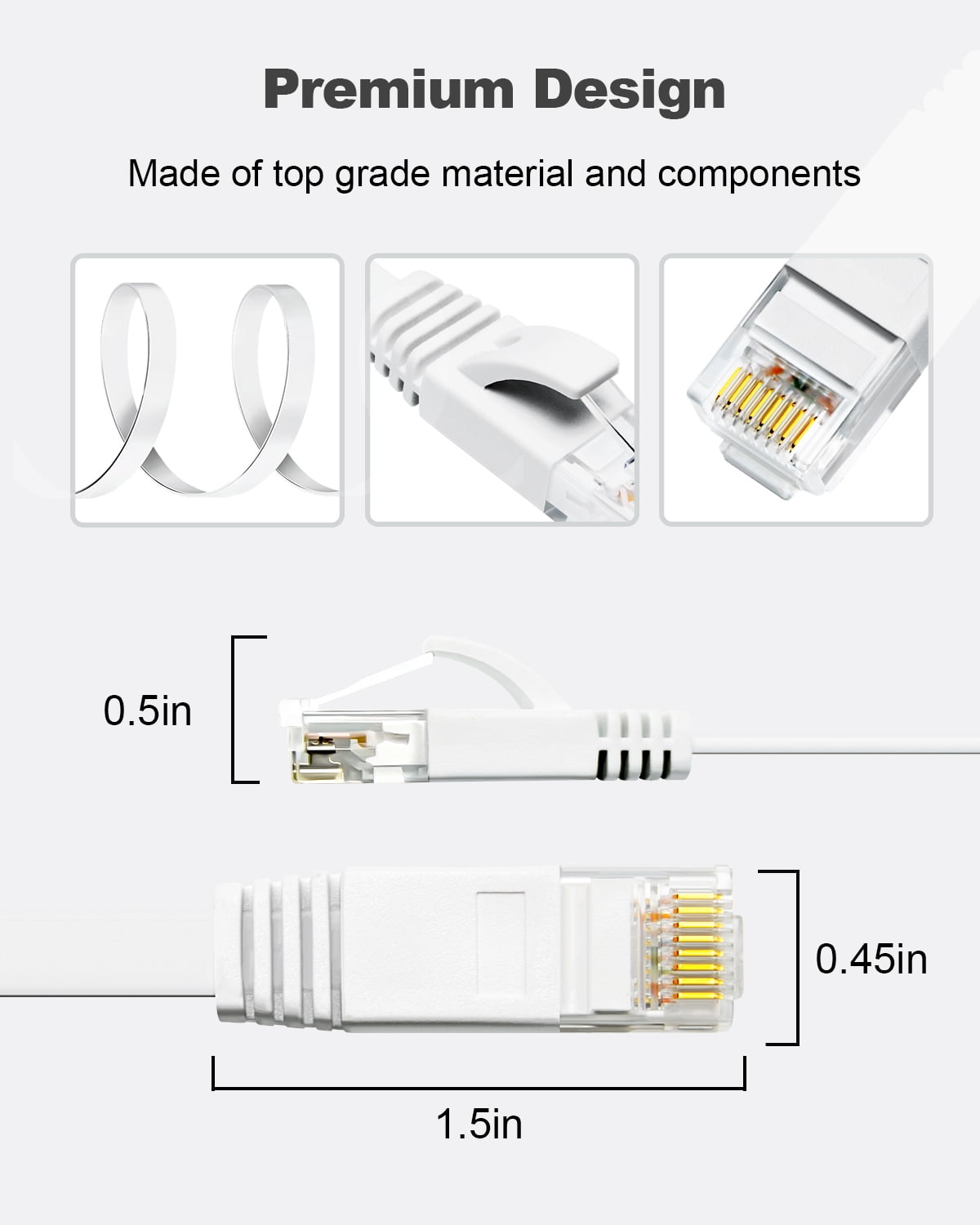 Yauhody CAT 6 Ethernet Cable 3ft 6-Pack White, High Speed Solid Flat CAT6 Gigabit Internet Network LAN Patch Cords, Bare Copper Snagless RJ45 Connector for Modem, Router, Computer(3ft 6-Pack White)