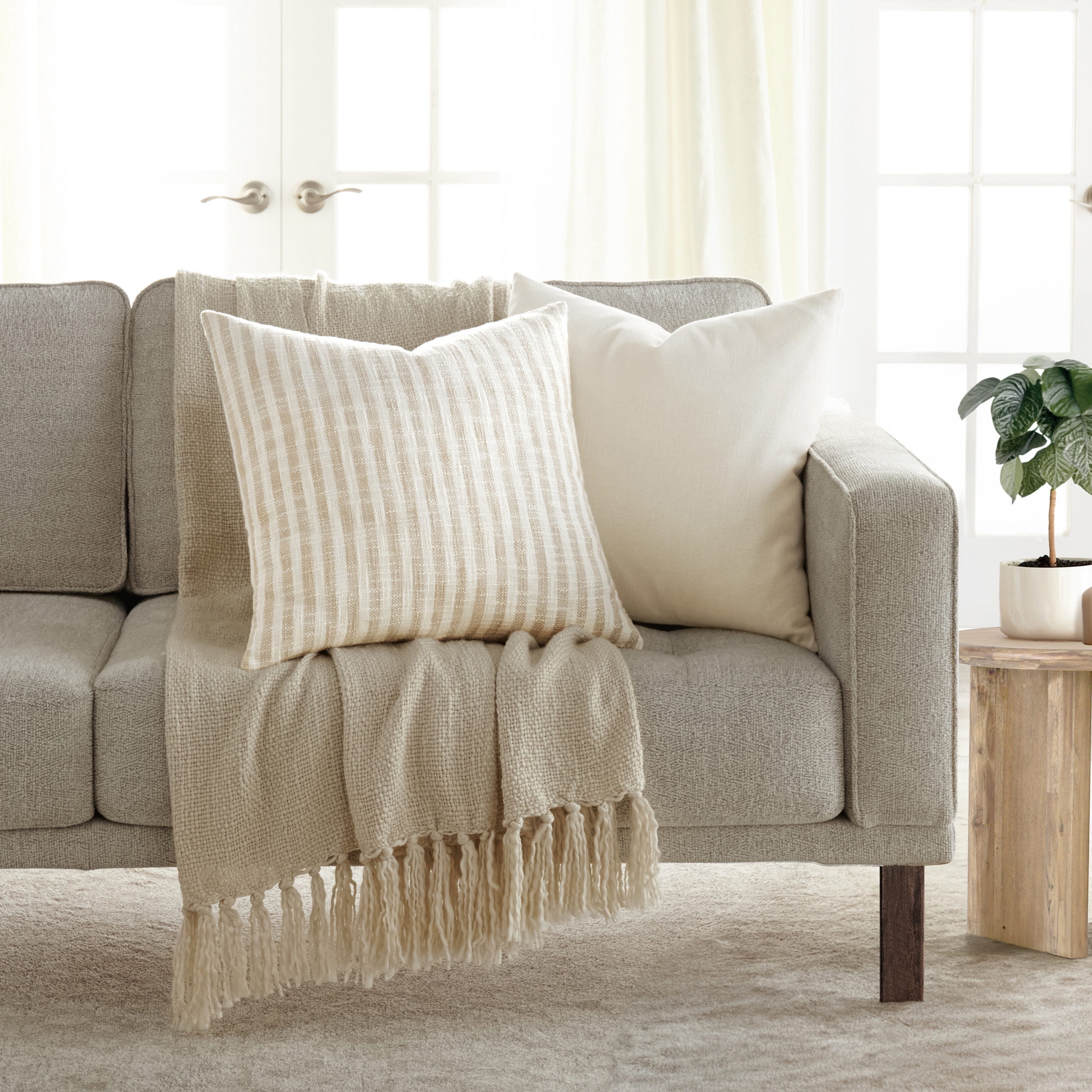 Cotton Slub Textured Throw Pillow in Framed Farmhouse Stripe by Comfort Canopy