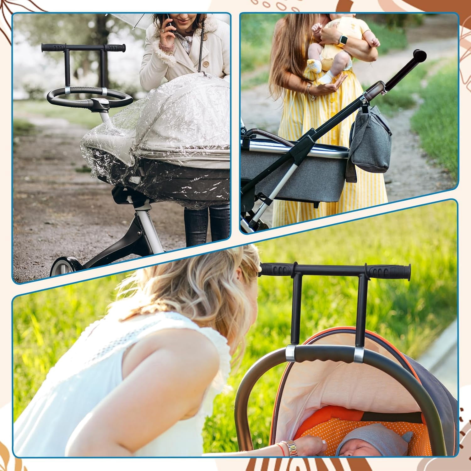 ABCISI Metal Stroller Handle Extender, Universal Handlebars Extender Extension for Trolley, Pram, Pushchair, Baby Stroller Carriage Accessories, 28mm