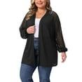 thumbnail image 4 of Agnes Orinda Women's Plus Size Lightweight Cardigan Crochet Knit Hollow Out Lace Long Sleeve Casual Open Front Sweater  1X Black, 4 of 4