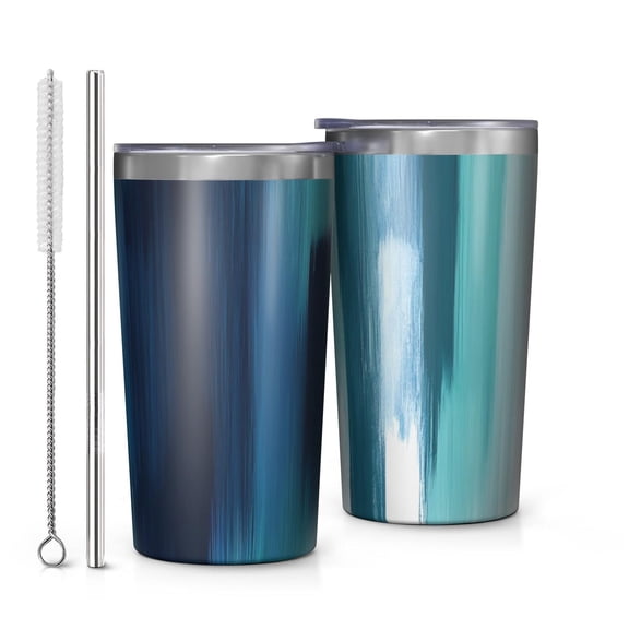 Blue and Grey Abstract Art Artwork 10oz Tumblers Stainless Steel Tumbler with Lid and Straw,Vacuum Insulated Double Wall Travel Tumbler Cups with Cleaning Brush for Coffee, Tea