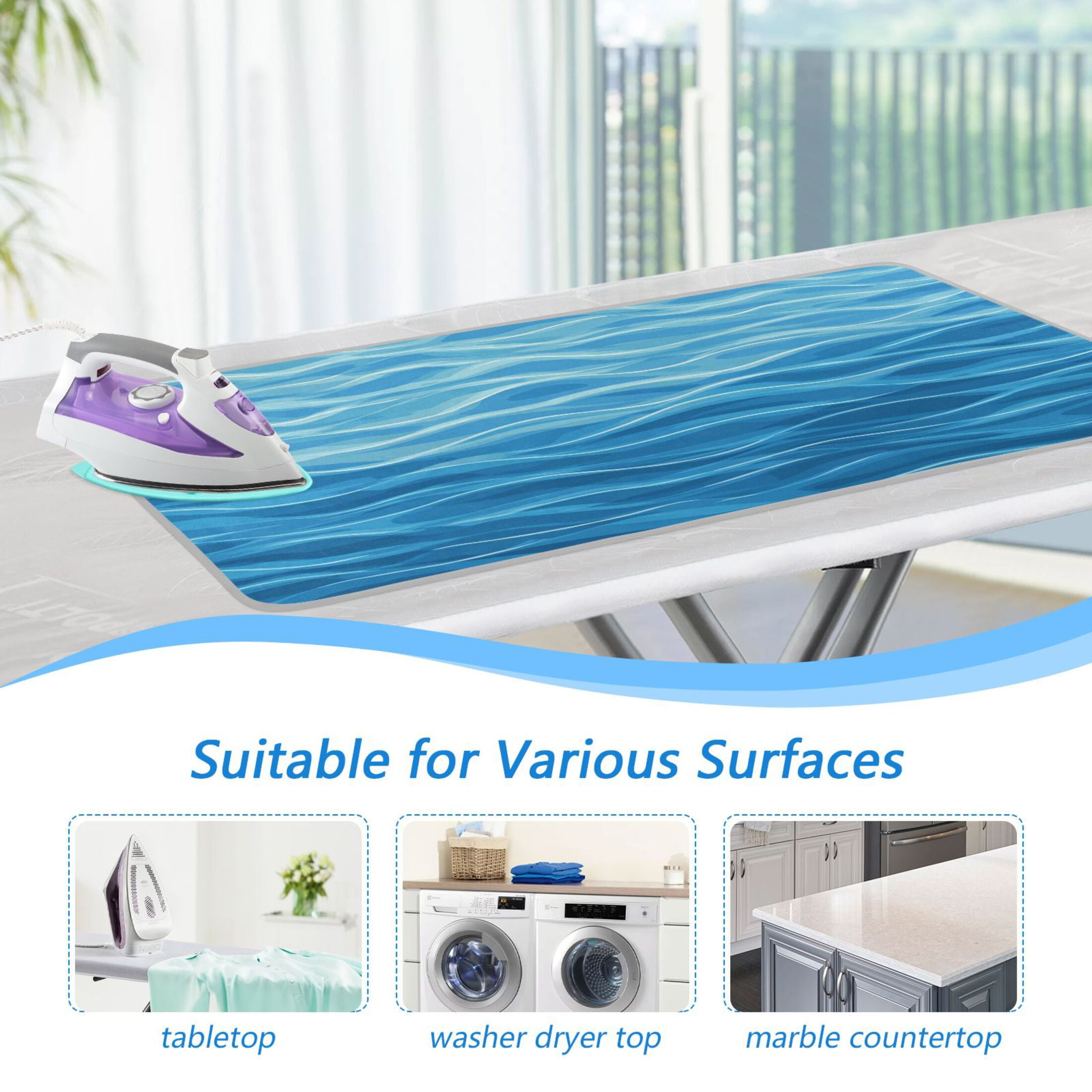 Blue Water Ripples Ironing Mat Blanket Portable Travel Ironing Pad Heat Resistant Pad 47.2" x 27.6”