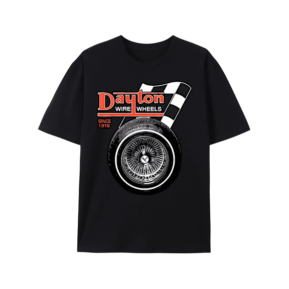 Dayton Wire Wheel Lowrider Custom T-Shirt 338452 - Funny Graphic T-Shirt for Men - Short Sleeve - Black - Perfect Gift for Car Enthusiasts & Fans of Retro Style