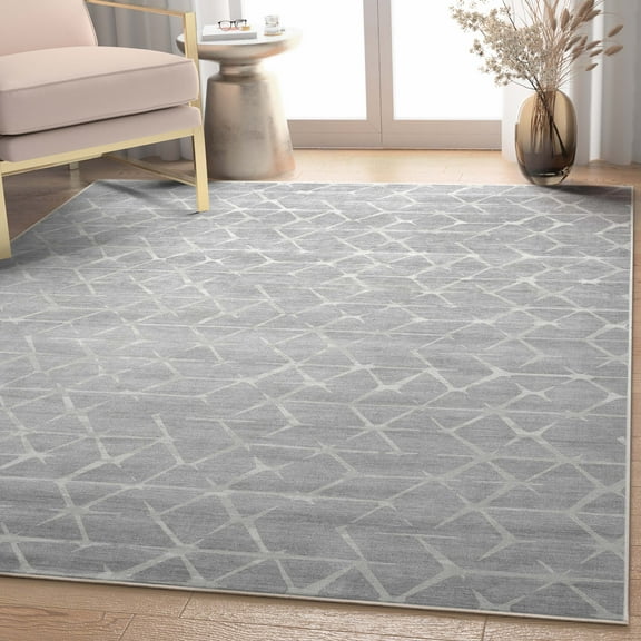 Well Woven Abstract Kintsugi Modern Geometric Flat-Weave Gray 5'3" x 7'3" Area Rug