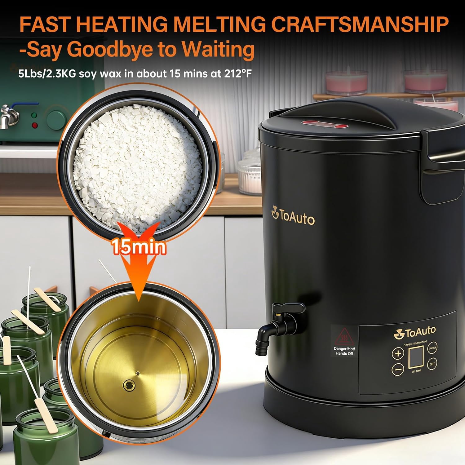 6L Digital Wax Melter for Candle Making Business Electric Melting Pot with Heating Core Spout Temperature Control 60–100℃