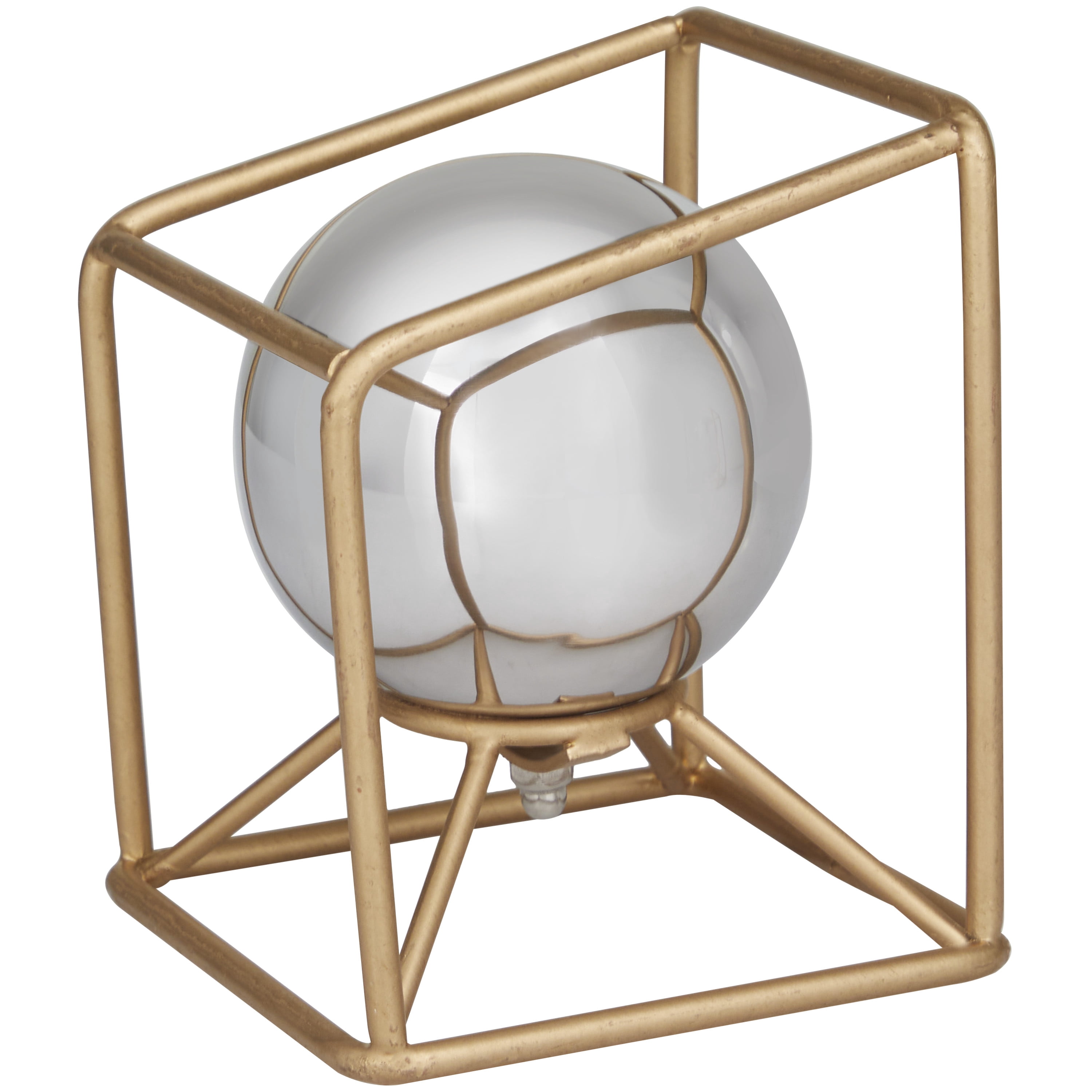 DecMode Contemporary Gold Stainless Steel Open Cube with Silver Balls Globe Bookends, Set of 2 5"W x 6"H
