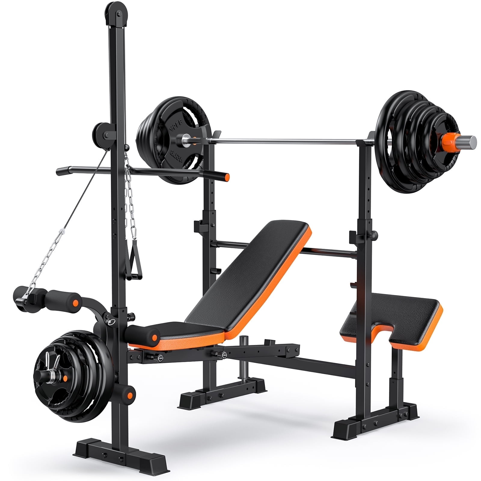 GIKPAL 800lbs 10-in-1 Multi-Function Adjustable Weight Bench Press Set with Lat Pull Down,Full Body Strength Training Workout Bench Exercise Equipment with Leg Developer, Preacher Curl