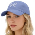 thumbnail image 4 of Low Crown Baseball Cap AURORADY Trendy Bow Tie Baseball Cap for Women and Men Trucker Hats Adjustable Fashion Sun Hat with Visor for Hiking & Travel, Blue One Size Baseball Caps, 4 of 5