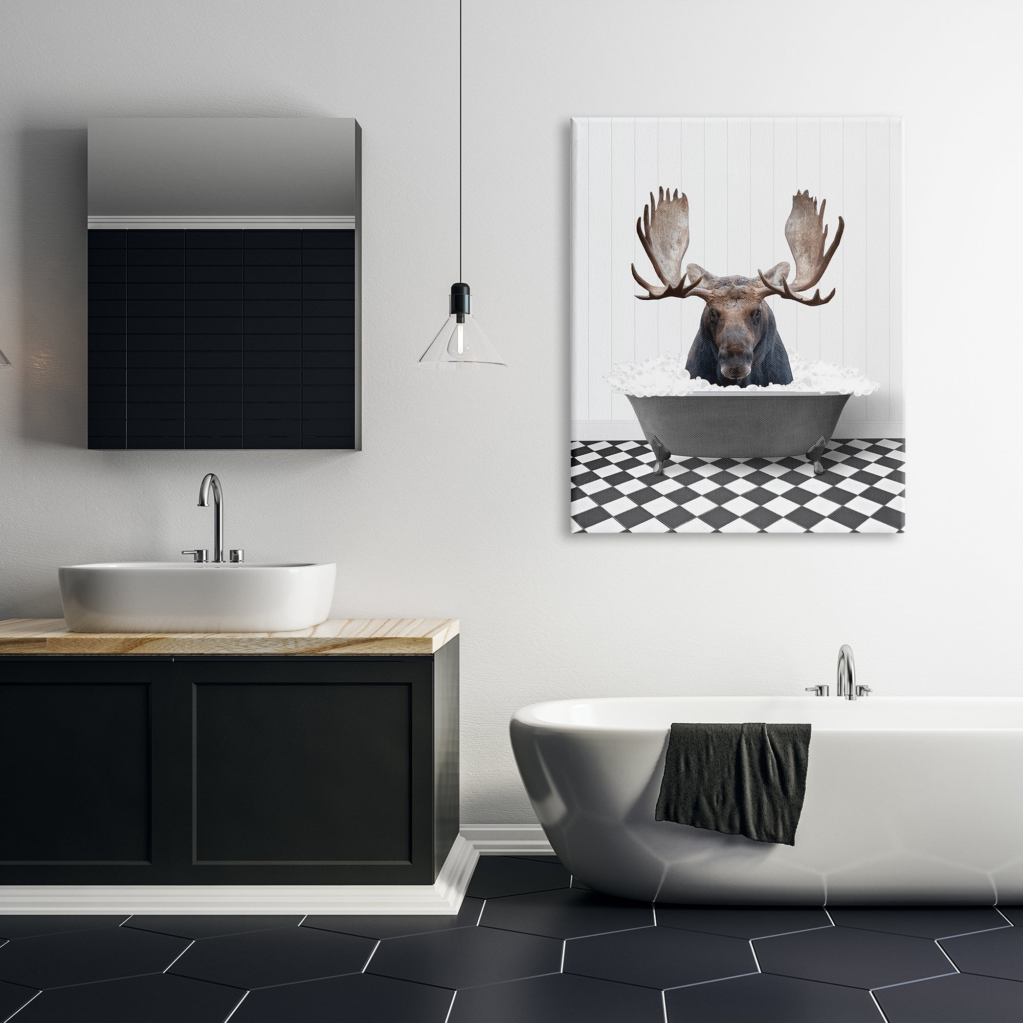 Stupell Industries Moose in Vintage Bath Animals & Insects Painting Gallery Wrapped Canvas Print Wall Art, 36 x 48