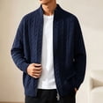 thumbnail image 2 of Kukoosong Men's Stand Collar Full Zip Cable Knit Cardigan, Solid Color Long Sleeve Sweater Jacket with Ribbed Cuffs, Relaxed Fit Warm Outerwear for Fall Winter Daily Wear, 2 of 7