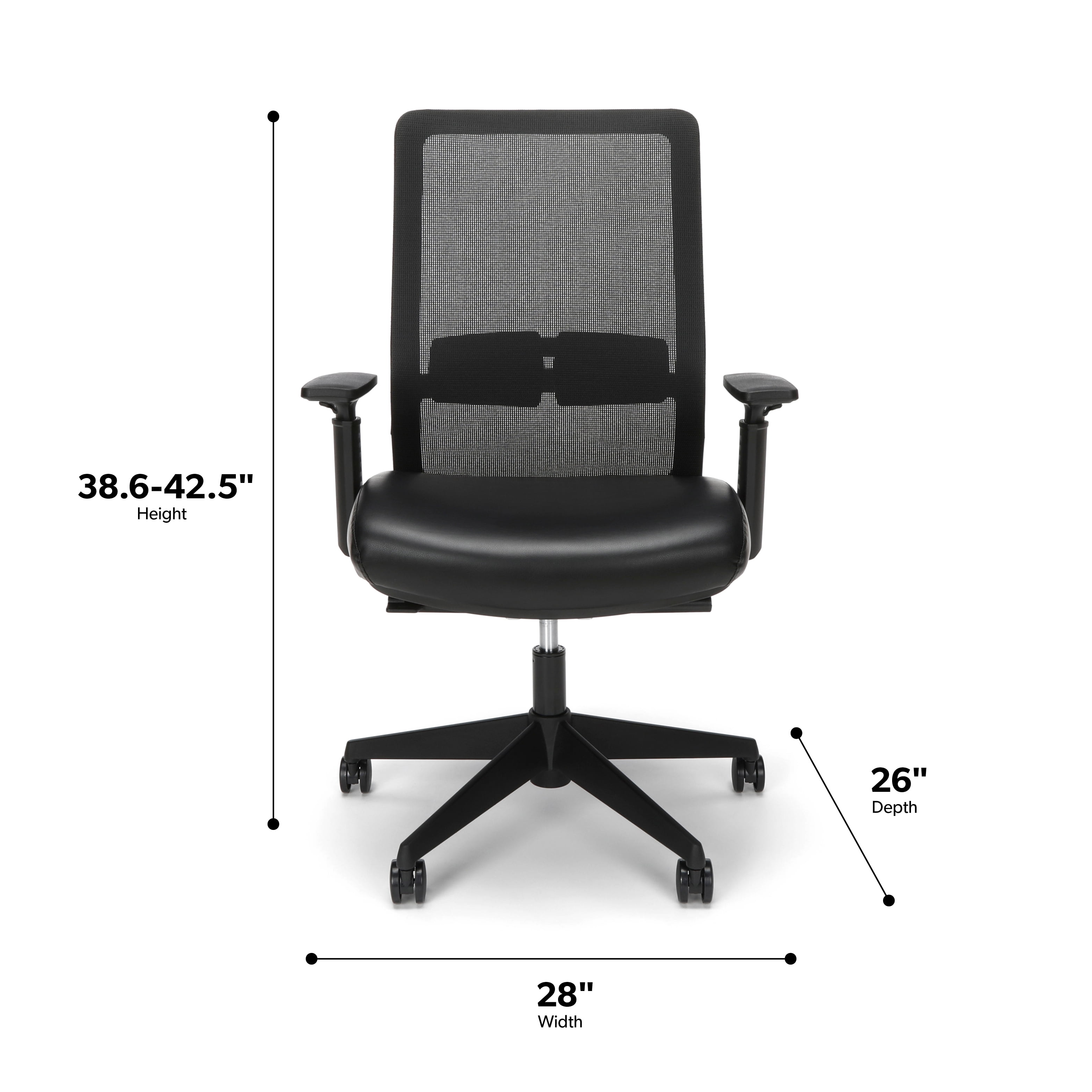HON Basyx Biometryx Commercial-Grade Mesh Back with Bonded Leather Seat Task Chair, Office Chair, in Black (BSX155SB11T)