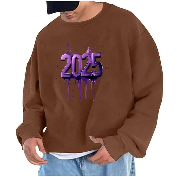 Sudadera sin capucha para hombre, sudadera con estampado del año 2025, jersey de cuello redondo, manga larga, para ejercicio, sin sombrero, abrigo, sudadera con capucha, blusa de poliéster para hombre