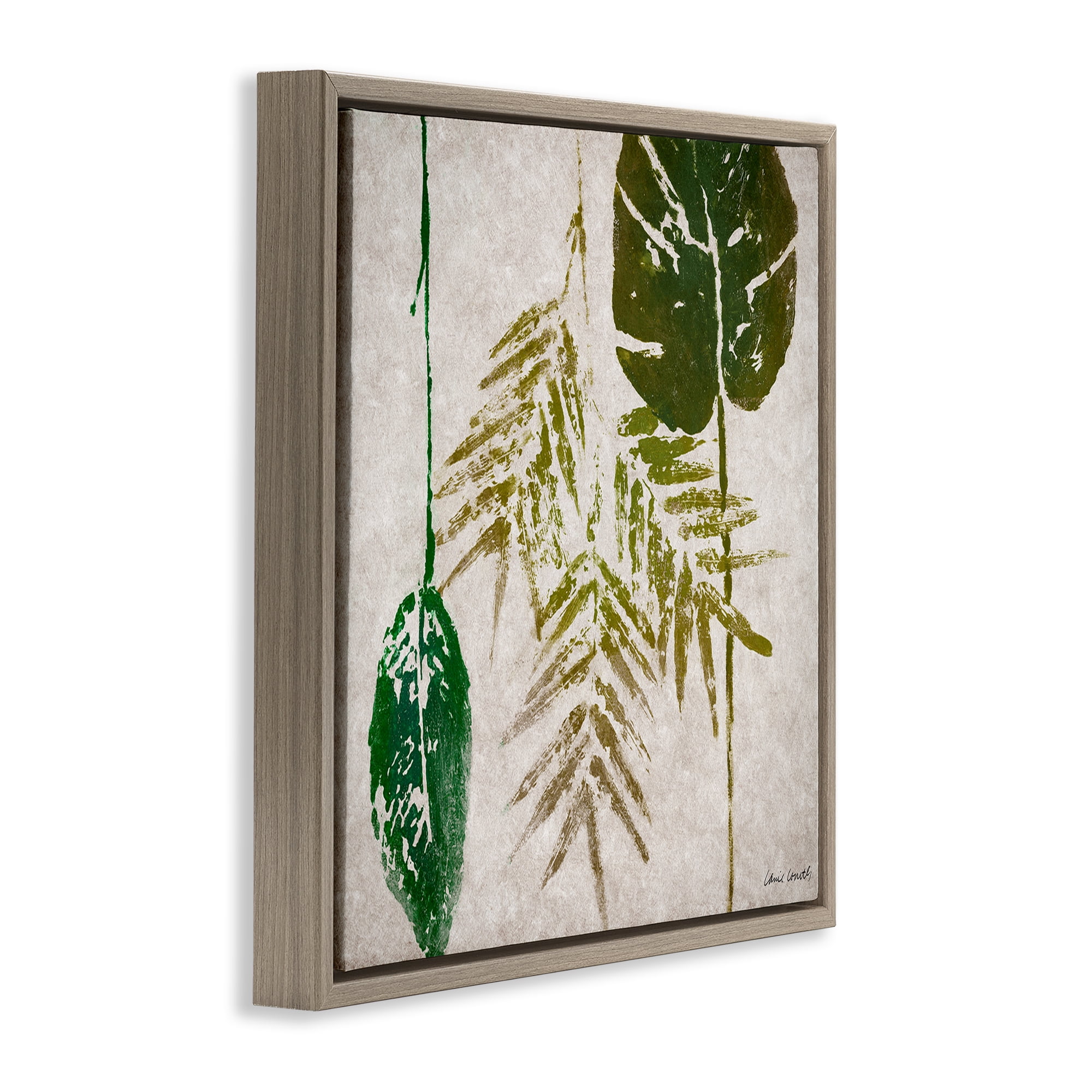 Stupell Industries Botanical Leaf Impressions Botanical & Floral Painting Brown Floater Framed Canvas Art Print Wall Art, 25 x 25