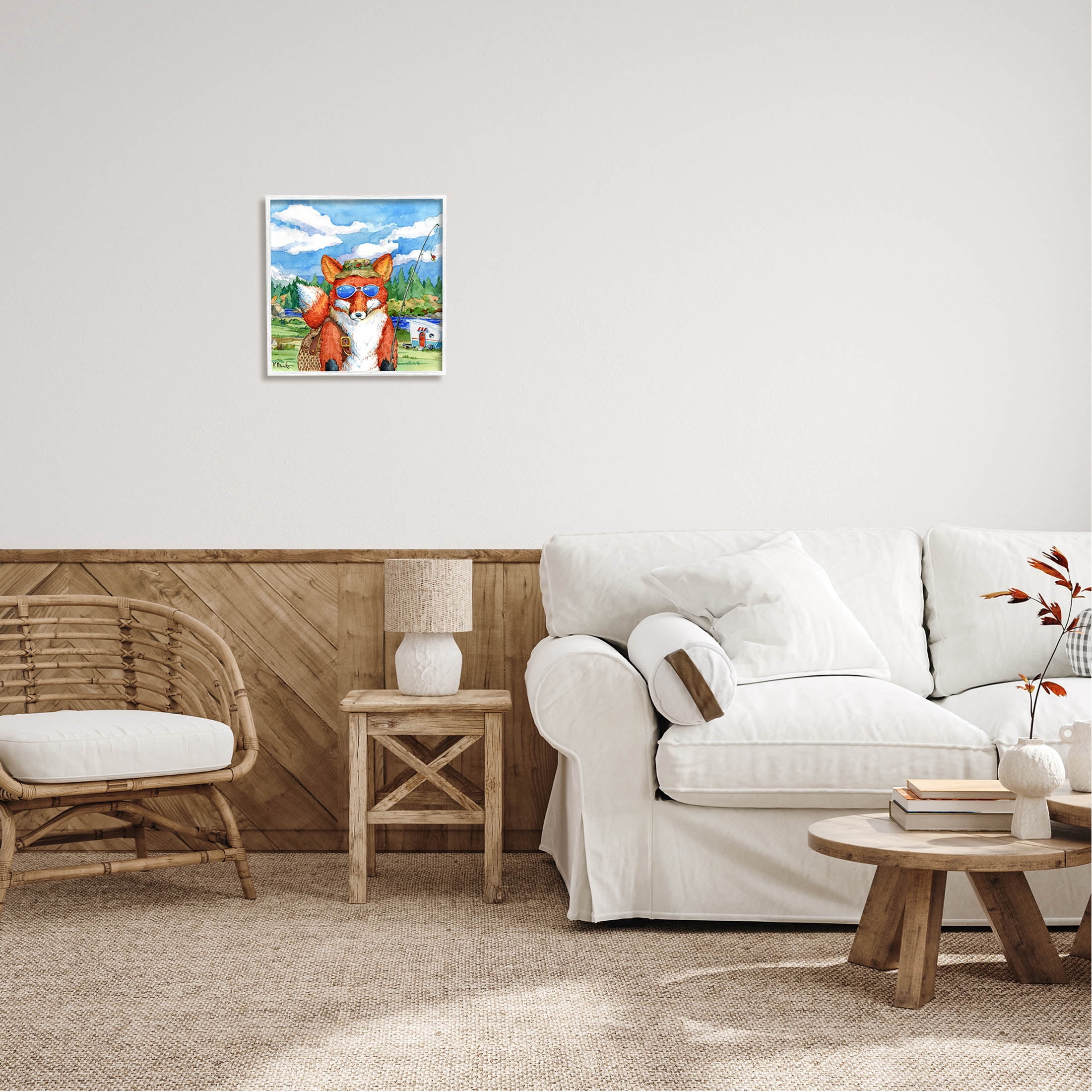 Stupell Industries Happy Camper Red Fox Fisherman Painting White Framed Art Print Wall Art, Design by Paul Brent