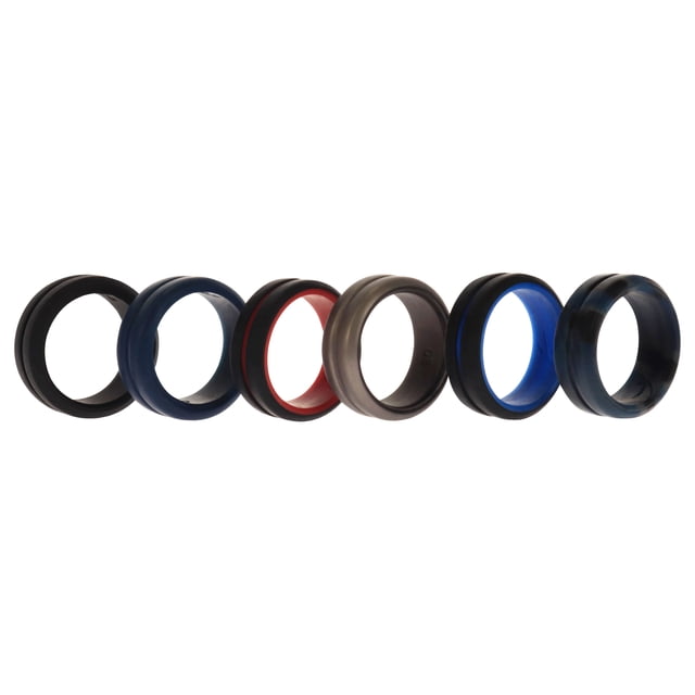 Juego de anillos de boda de silicona de 2 capas con línea media - Negro-Camuflaje de ROQ para hombre - Anillo de 6 x 8 mm