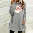 thumbnail image 2 of Lovskoo Fuzzy Fleece Pullover Tops for Women Winter Warm Printed Fleece with Pocket Long Sleeve Crewneck Solid Color Warm Top Gray, 2 of 6