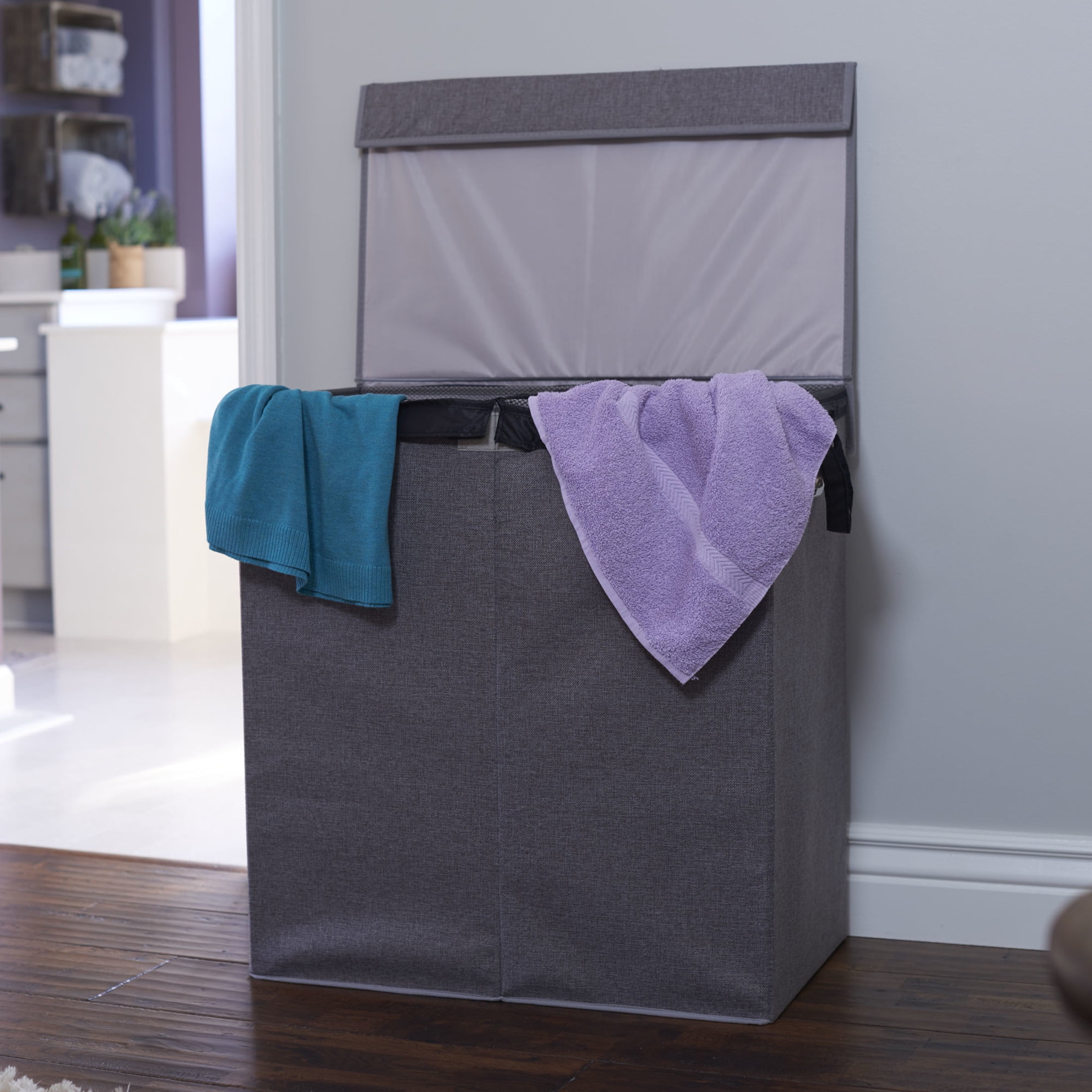 Household Essentials Collapsible Laundry Sorter with Lid, Gray