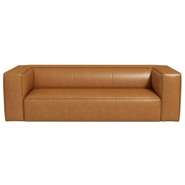 Pattison Rectangular Genuine Leather Sofa with Tight Back in Tan
