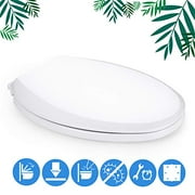 Elongated Toilet Seat, Dalmo DBTS01S Slow Close Toilet Seat with Cover & Non-Slip Seat Bumpers, Durable Plastic Oval Toilet Seats White for Standard Elongated Toilet Bowls, Easy to Clean & I