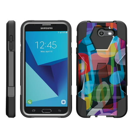 TurtleArmor ® | For Samsung Galaxy J7 | J7 V | J7 Perx | J7 Sky Pro | J7 Prime | Halo [Dynamic Shell] Dual Layer Hybrid Silicone Hard Shell Kickstand Case - Colorful