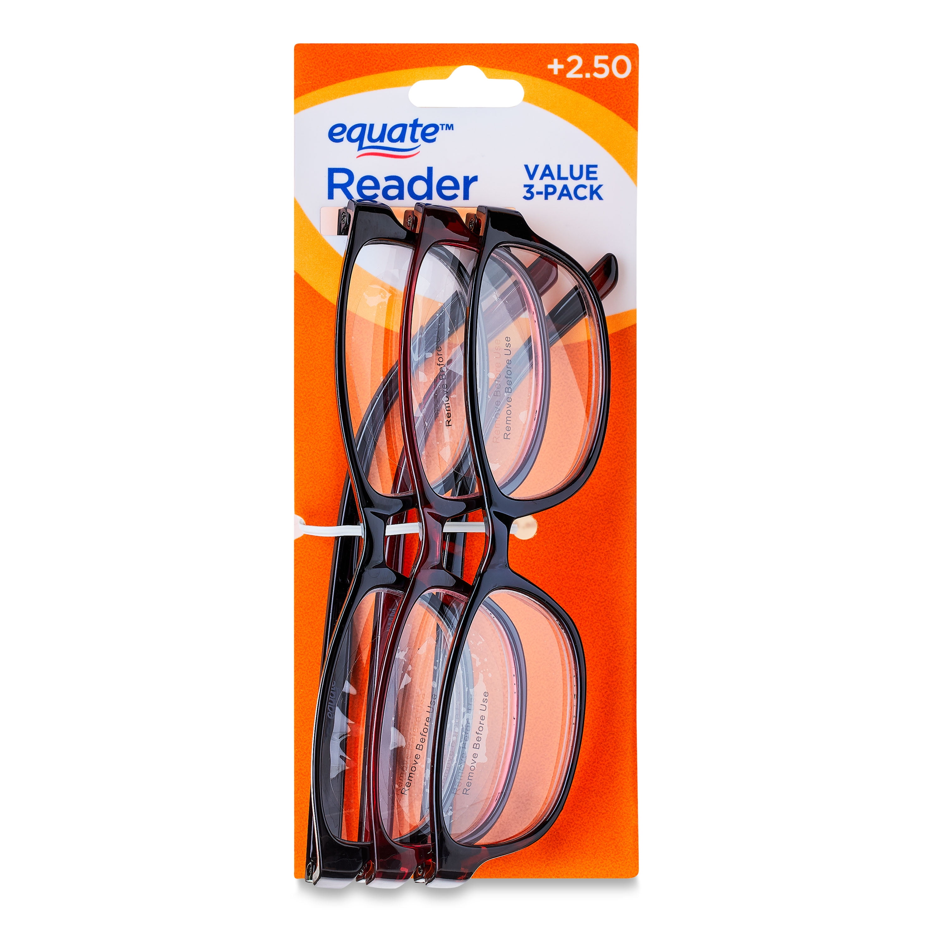 Equate 3-pack Women's Rectangular Reading Glasses Ts-2012, +2.50