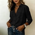 thumbnail image 5 of YFNNUP Women's Cotton Linen 3/4 Length Sleeve Shirts Button Down Lapel Collar Tshirt Dressy Work Tops Casual Business Blouses with Pockets Black XL, 5 of 8