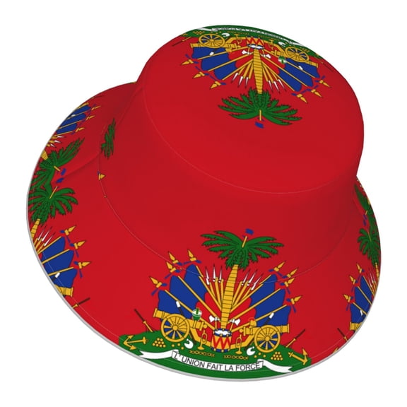 Red Coat Of Arms Of Haiti Bucket Hat With Reflective Stripe For Men Women Reversible Outdoor Travel Hiking Beach Caps