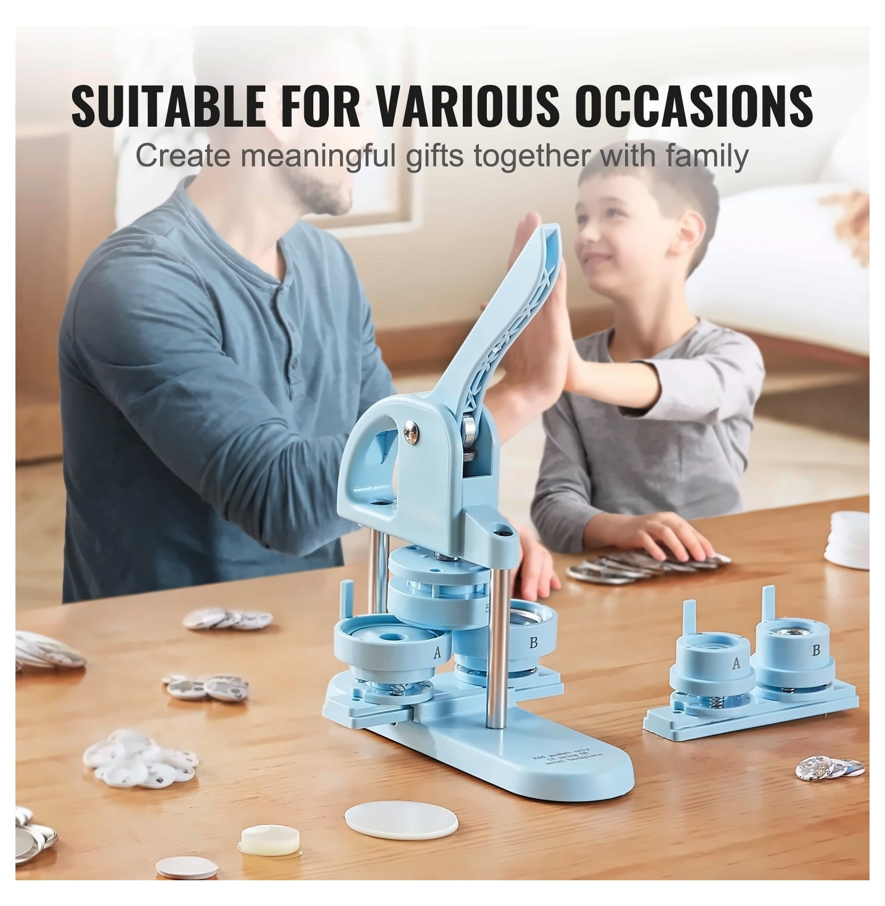 Button Maker Machine 3-in-1, 25/32/58mm Pin Button Maker Kit, 300pcs Parts, DIY Badge Maker with Panda Book, Arc Handle, for Crafts & Gifts - Blue