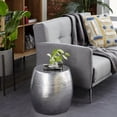 thumbnail image 3 of DecMode 14" x 16" Silver Aluminum Metal Drum Accent Table with Hammered Design, 1-Piece, 3 of 13
