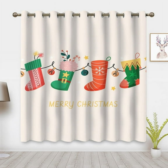 Christmas Curtains, Colorful Christmas Socks Printed Curtains, Blackout Curtains Suitable for Room Bedroom Decoration, Christmas Gifts(Rod Pocket)