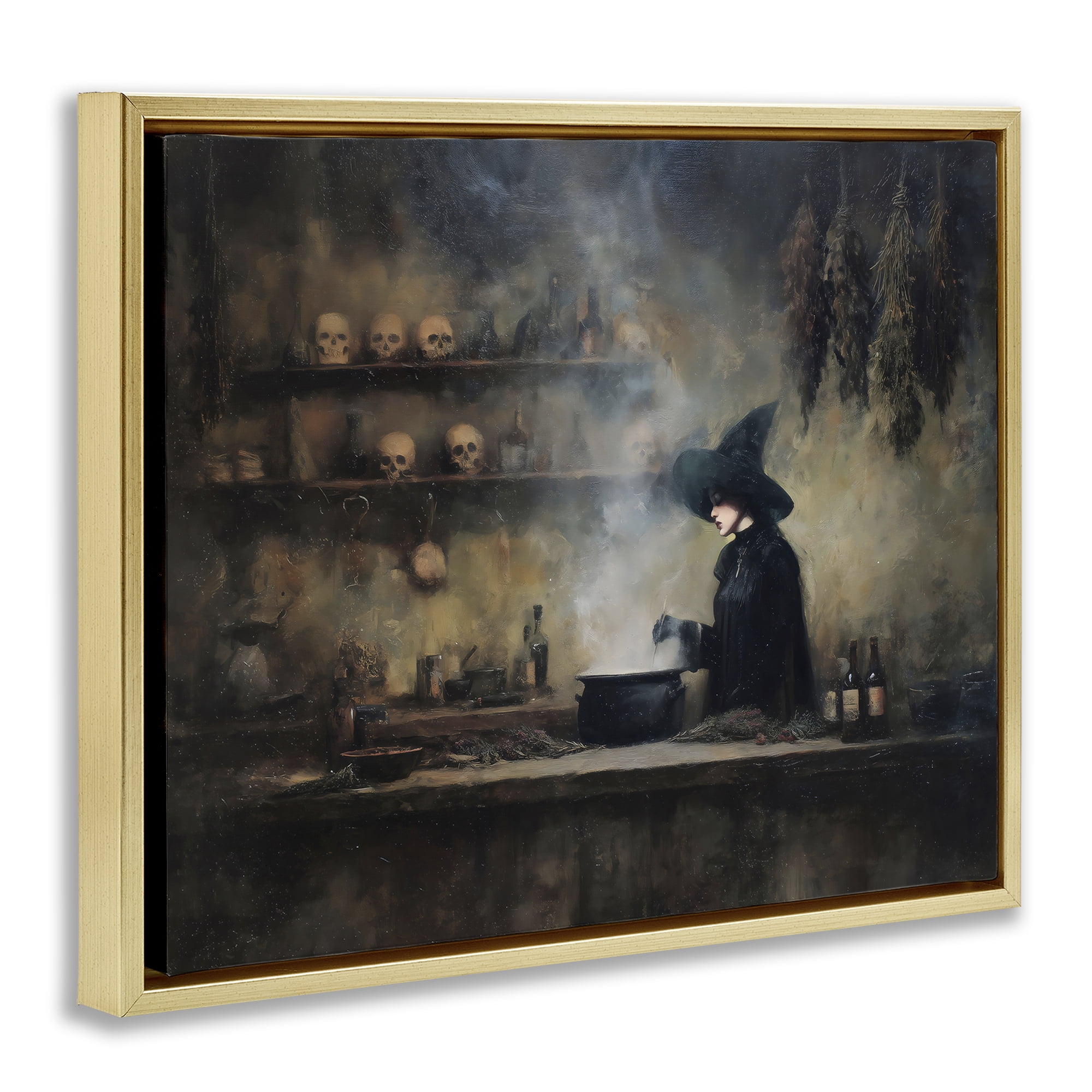 Witch's Cauldron Brew Gold Framed Floater Canvas Wall Art, design by Arlington Prints