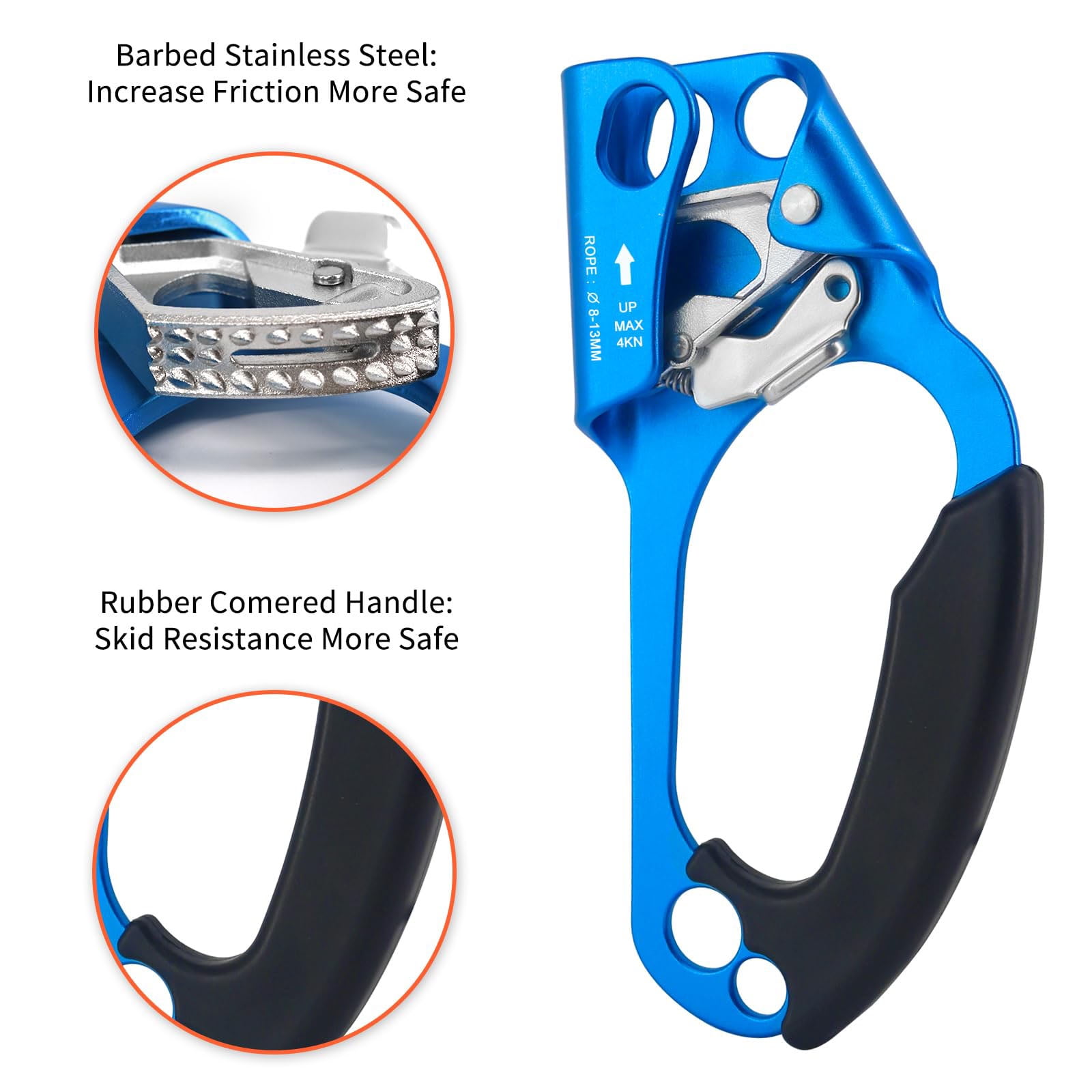 Hand Ascender Rock Climbing Tree Arborist Rappelling Gear Equipment Rope Clamp for 8~13 MM Rope