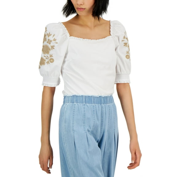 INC International Concepts Womens Embellished Top Bright White L