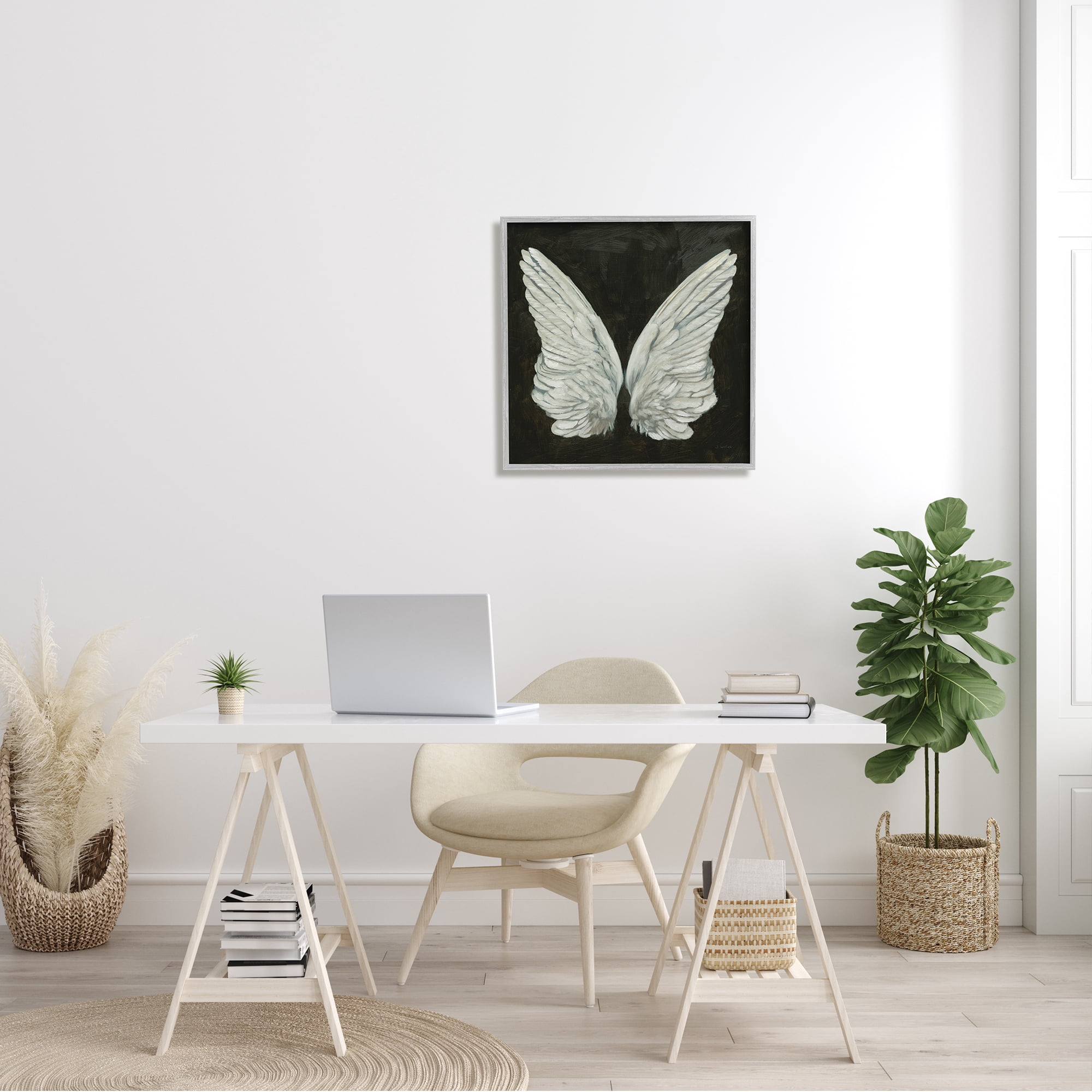 Stupell Industries Off-White Angel Wings White Feathers over Black, 24 x 24,Design by James Wiens