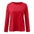 thumbnail image 4 of TAIAOJING T Shirts Long Sleeve Crewneck Tees For Women Crewneck Solid Color Hollow Stitching T Shirt Features:, 4 of 5