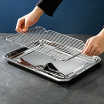 OATIPHO Stainless Steel Grill Plate With Mesh Rack 1 Set Silver Baking