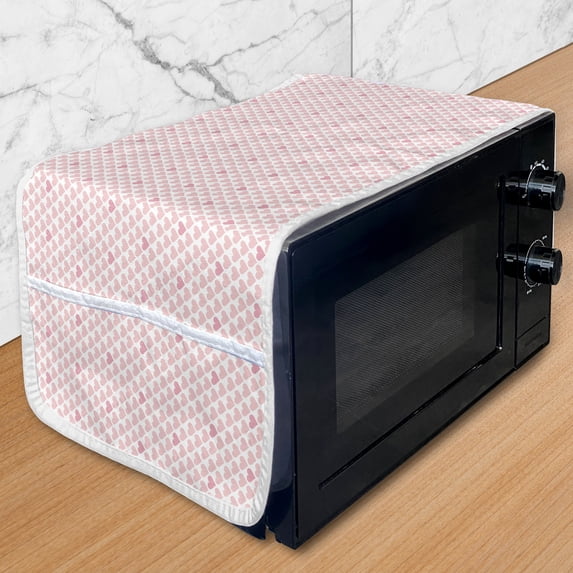 Valentine's Day Microwave Oven Cover, Romantic Love Design of Continuous Heart Shapes Passionate Vibes, Water Resistant Organizer with Pockets Kitchen, 36" x 12", Rose Pale Pink White, by Ambesonne