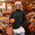 thumbnail image 4 of Mock Neck Loose Sweatshirt for Women Drop Shoulder Puff Sleeve Oversized Pullover Soft Knit Versatile Daily Athleisure Outer Top Black L, 4 of 7